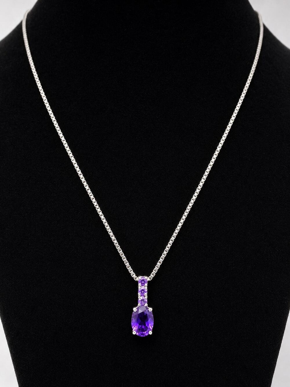 Sterling Silver Amethyst Pendant Necklace 18” Purple Gemstone Necklace 925